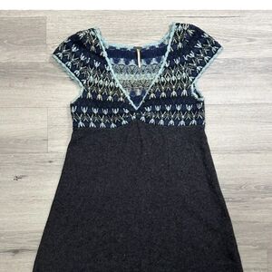 Free People Sweater Dress Women's Large Gray Fair Isle Nordic Tunic Wool Mini